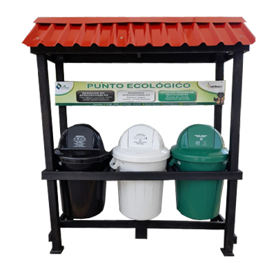 Punto ecológico de 121 litros con techo tipo casita / opcional madera plástica